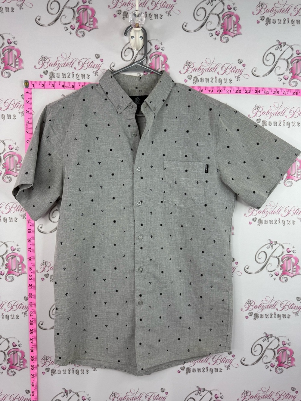Molokai surf Short-Sleeve Button-Down Shirt in Light Gray with Micro Dot Print